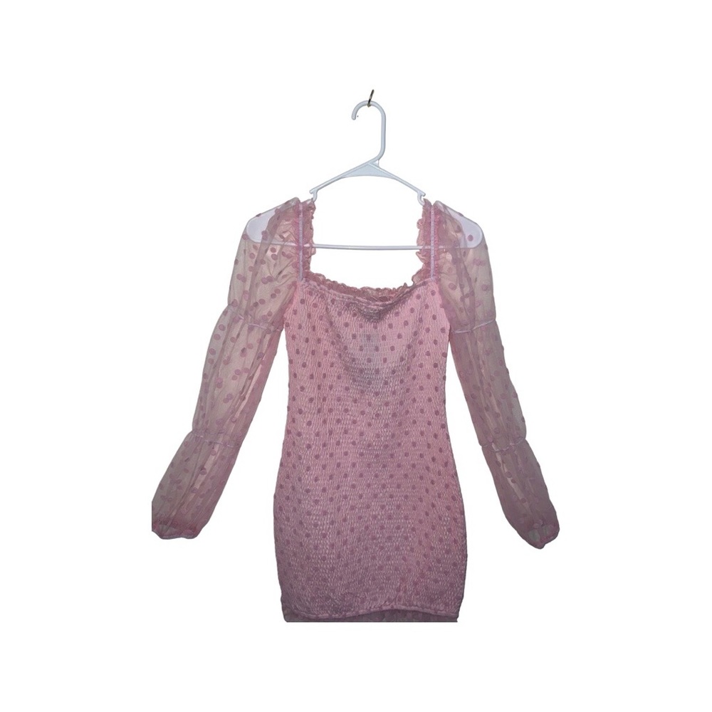 Pink mini dress long sleeve sheer body con Eilly Bazar NWT